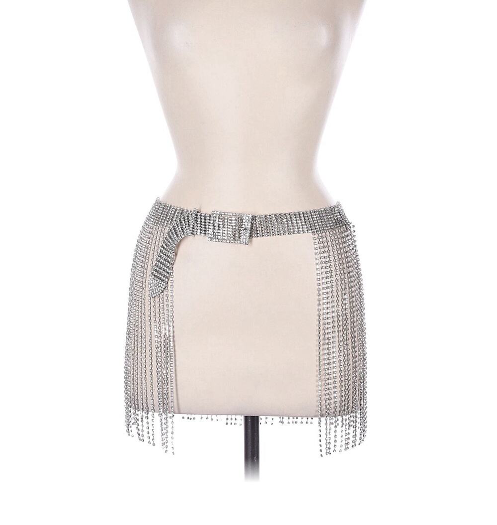 DA VEAMOR Silver Crystal Fringe Mini Skirt Belt